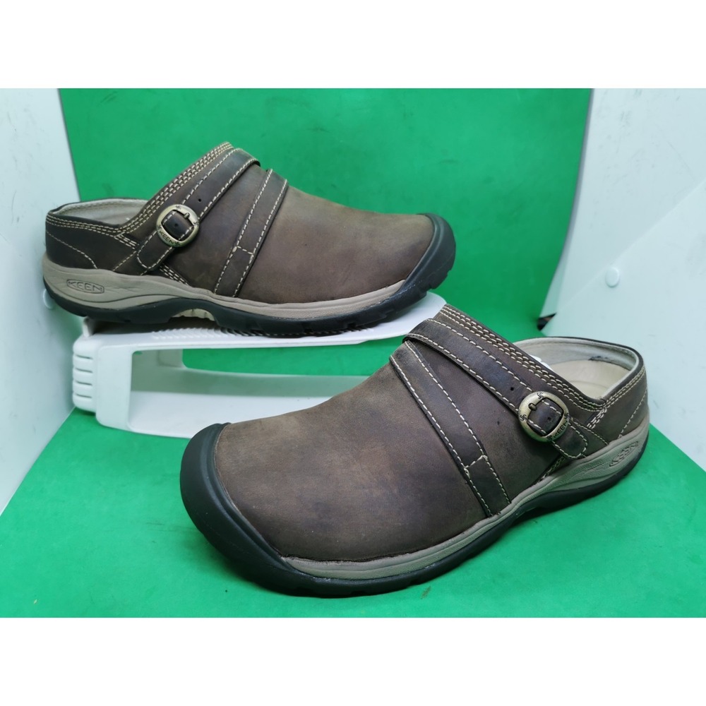 Keen Presidio II Brown Leather Slip On Mules Clogs Shoes Womans Size 10.5 Wide